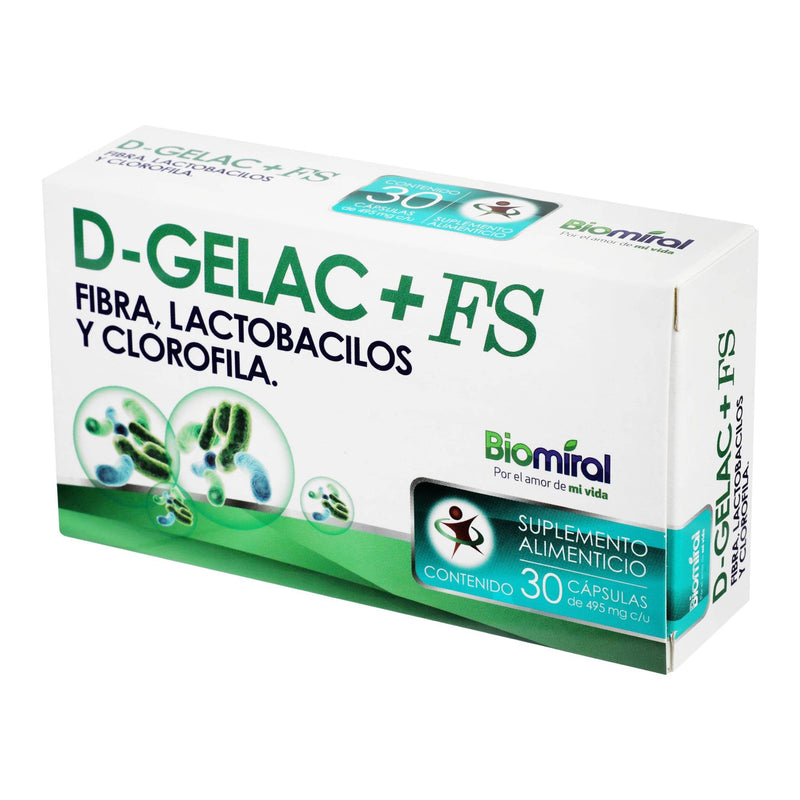 D-Gelac+Fs 495Mg Con 30 Capsulas (Fibra/Probioticos/Clorofila) - WeCare Pharma