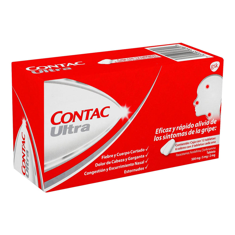 Contac Ultra 500Mg/5Mg/2Mg Con 12 Tabletas (Paracetamol/Fenilefrina/Clorfenamina) - WeCare Pharma