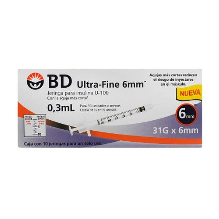 Jeringa Insulina Ultrafine Bd 0.3Ml 31Gx6Mm Con 30