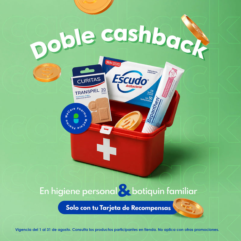 Promoción. Doble Cashback en productos de higiene personal y botiquín familiar, solo con tu tarjeta de recompensas