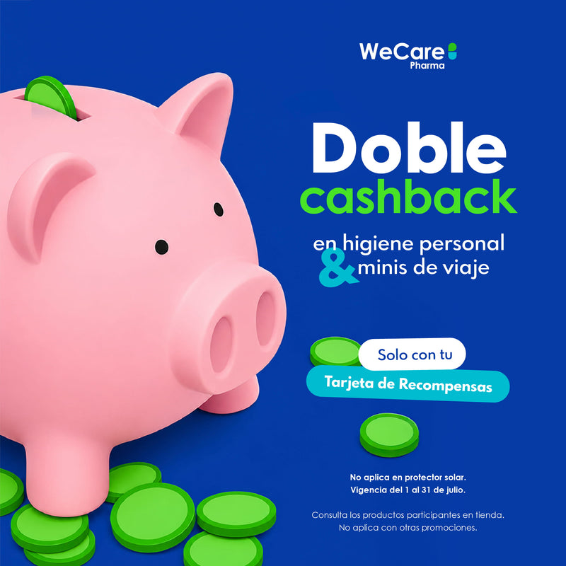 Promoción, doble Cashback en productos de higiene personal y minis de viaje, solo con tu tarjeta de recompensas