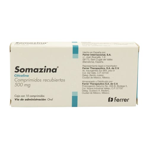 Somazina 500Mg Con 10 Comprimidos (Citicolina) 7503007704627 reverso