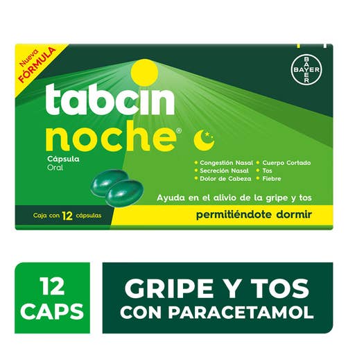 Tabcin Noche (Paracetamol/Dextrometorfano/Fenilefrina) Capsulas Con 12 ...