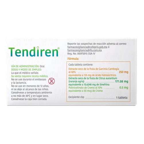 Tendiren 125Mg/10.62Mg/50Mcg Con 60 Tabletas (Garcinia Combodia/Citrus Aurantium) 7501249602893