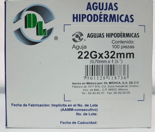 Aguja Hipodermica 22Gx32Mm 1 1/4 Dl Con 100 - WeCare Pharma