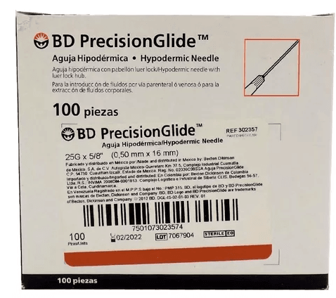 Aguja Hipodérmica Bd 25Gx16Mm Con 100 - WeCare Pharma
