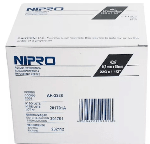 Aguja Hipodérmica Nipro Negro 22Gx38Mm Con 100 - WeCare Pharma