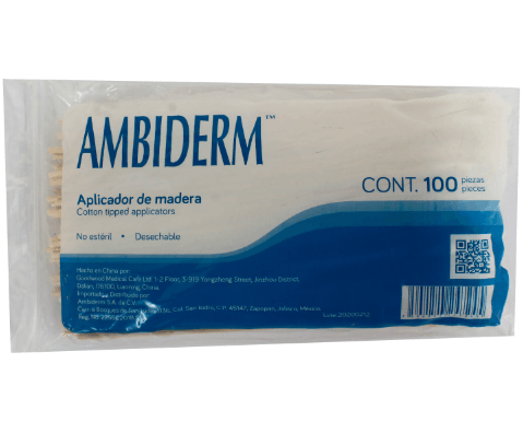 Aplicadores De Madera Punta Algodón Ambiderm 15Cm Con 100 - WeCare Pharma