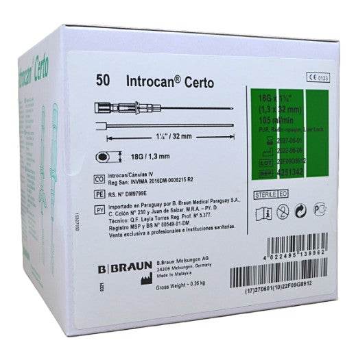 Cateter Intravenoso Introcan Certo 18Gx32Mm Con 50 - WeCare Pharma
