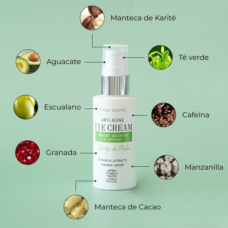 Alma Secret Contorno Ojos Antiedad Con Aguacate, Té Verde & Cafeína 30Ml Prueba