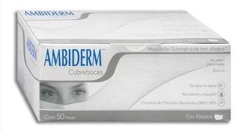 Cubrebocas 3 Pliegos Ambiderm Adulto Blanco Con 50 - WeCare Pharma