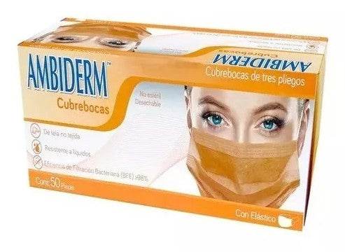 Cubrebocas 3 Pliegos Ambiderm Adulto Naranja Con 50 - WeCare Pharma