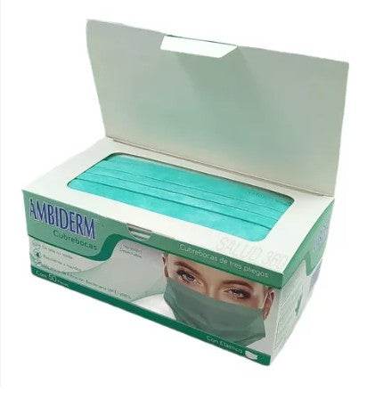 Cubrebocas 3 Pliegos Ambiderm Adulto Verde Con 50 - WeCare Pharma