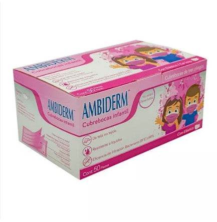 Cubrebocas 3 Pliegos Ambiderm Infantil Rosa Con 50 - WeCare Pharma