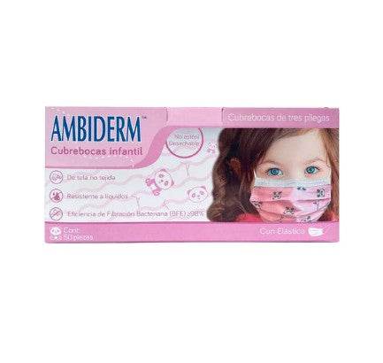 Cubrebocas 3 Pliegos Ambiderm Infantil Rosa Con Pandas Con 50 - WeCare Pharma