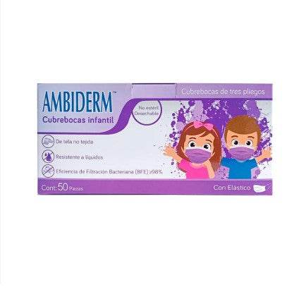 Cubrebocas 3 Pliegos Ambiderm Infantil Violeta Con 50 - WeCare Pharma