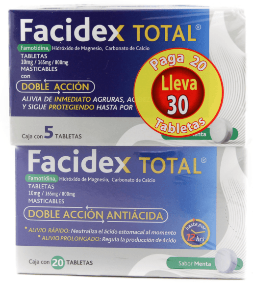 Facidex Total (Famotidina/Magnesio/Calcio) Tabletas Mast Pack Con 20+10 - WeCare Pharma