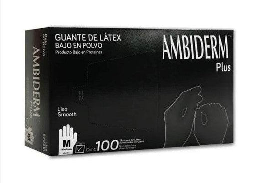 Guante De Látex Ambiderm Plus Negro Mediano Con 100 - WeCare Pharma
