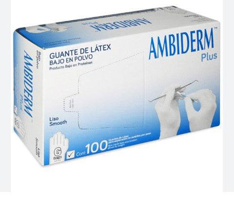 Guante De Látex Liso Ambiderm Plus Blanco Grande Con 100 - WeCare Pharma