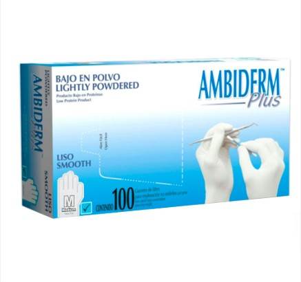 Guante De Látex Liso Ambiderm Plus Blanco Mediano Con 100 - WeCare Pharma