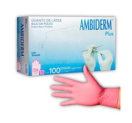 Guante De Látex Liso Ambiderm Plus Rosa Chico Con 100 - WeCare Pharma