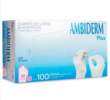 Guante De Látex Liso Ambiderm Plus Rosa Mediano Con 100 - WeCare Pharma