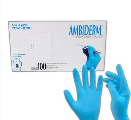 Guante De Nitrilo Ambiderm Azul Grande Con 100 - WeCare Pharma