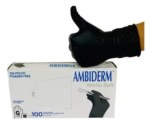 Guante De Nitrilo Ambiderm Negro Grande Con 100 - WeCare Pharma