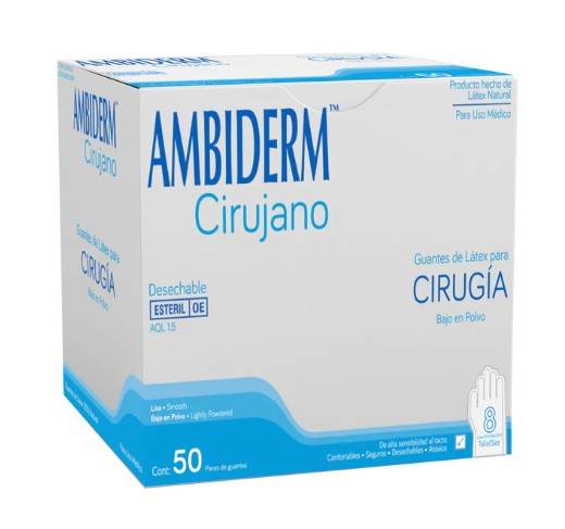 Guante Estéril Cirugia 8 Ambiderm Con 50 - WeCare Pharma