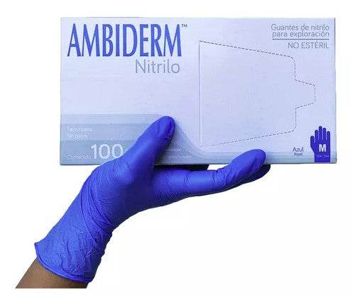 Guante Nitrilo Azul Cobalto Mediano Con 100 Ambiderm - WeCare Pharma