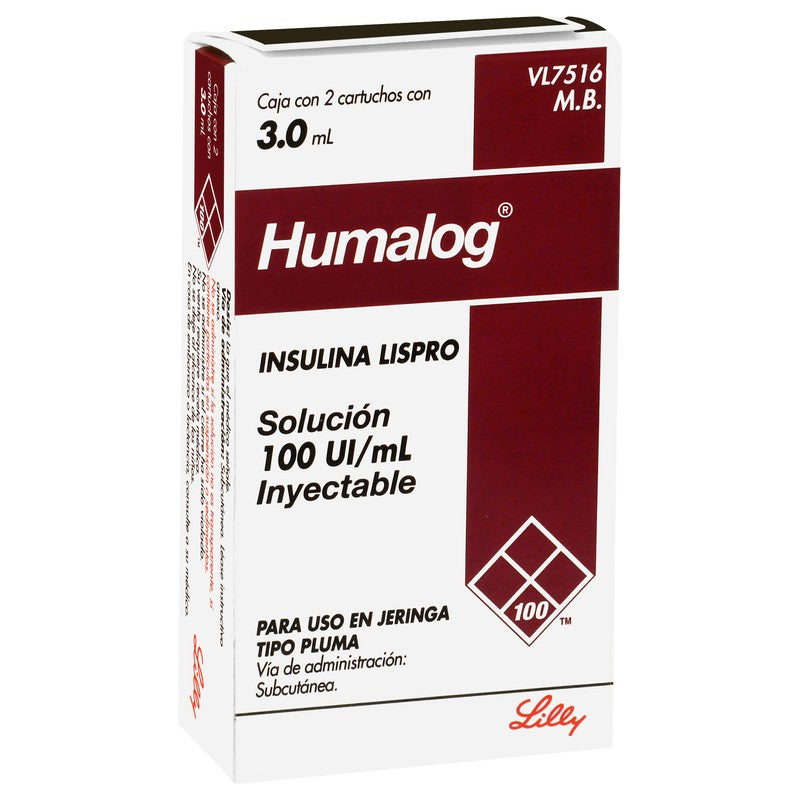 Humalog Insulina Lispro Cartuchos Inyectables 2 Piezas 3.0Ml 7501082208740 3