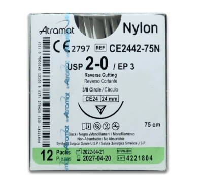 Nylon 2-0 75Cm 3/8 24Mm Ce2442-N Atramat Con 12 - WeCare Pharma