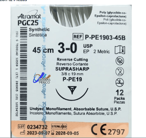 Pcg 25 (Monocryl) 3-0 45 Cm 3/8 19 Mm P-Pe1903-45B Con 12 Atramat - WeCare Pharma