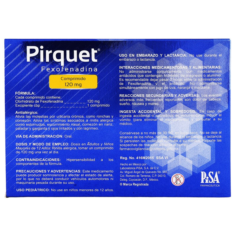Pirquet Fexofenadina Comprimidos 120Mg Con 10 7501125188176 7