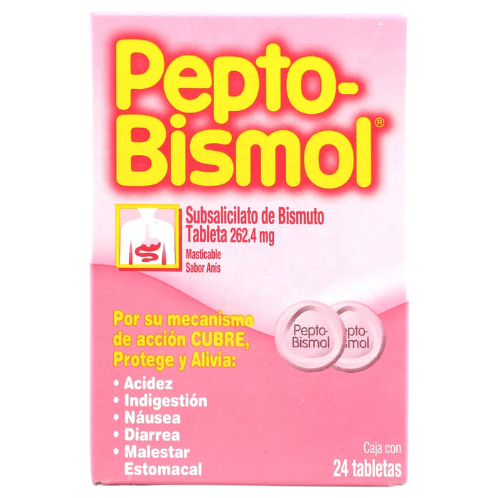 Pepto Bismol Mast 262Mg Con 24 Tabletas (Subsalicilato De Bismuto) 1 - 7501001258030