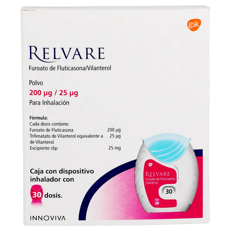Relvar Image Relvar Ellipta 200mcg/25mcg with 30 Doses (Fluticasone/Vilanterol ...