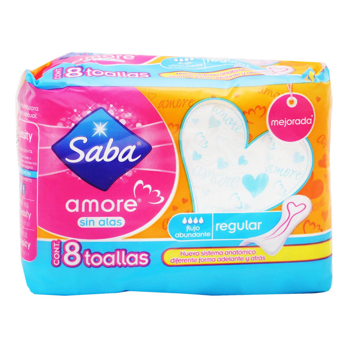 Toallas Saba Amore Regular Sin Alas Con 8 - WeCare Pharma