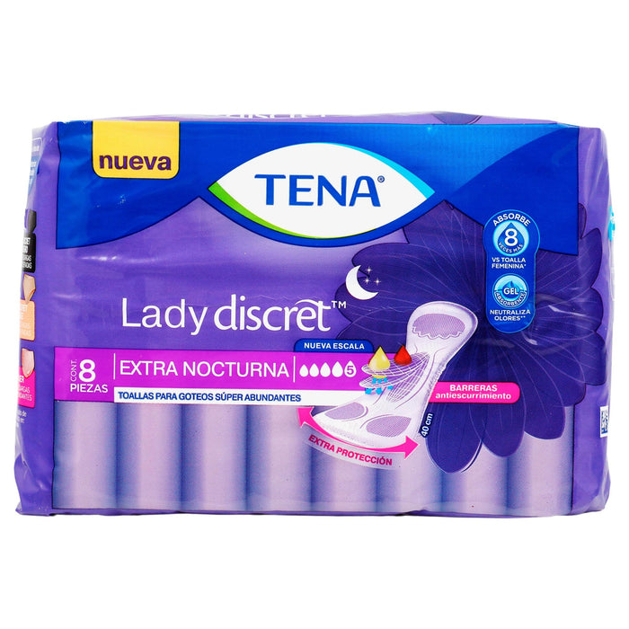 Toallas Tena Lady Discret Extra Nocturna Con 8 - WeCare Pharma