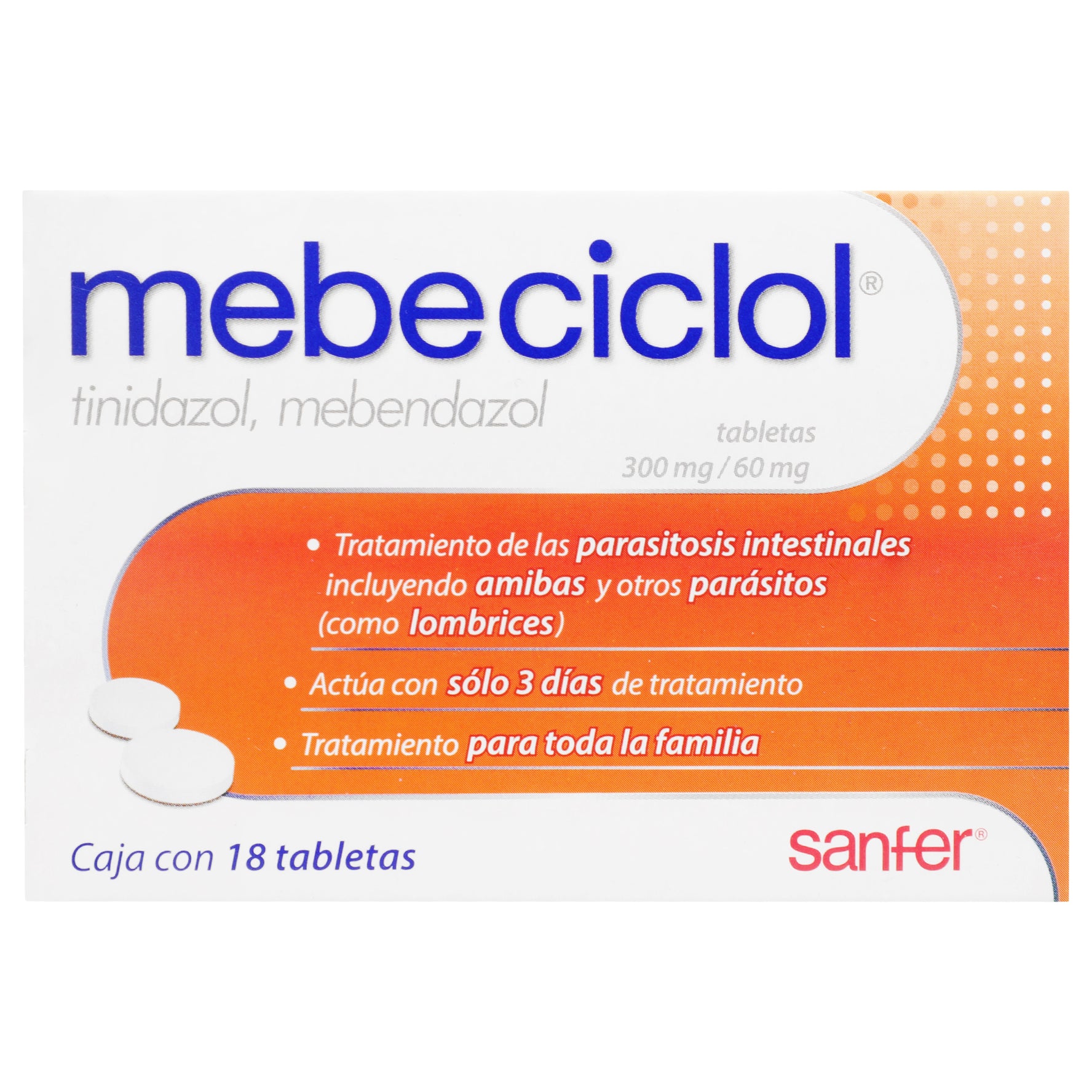 Mebeciclol 300Mg/60Mg Con 18 Tabletas (Tinidazol/Mebendazol) 1 - 7501070648626