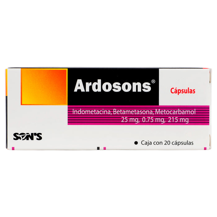 Ardosons 25Mg/0.75Mg/215Mg Con 20 Capsulas (Indometacina/Betametasona/Metocarbamol) 1 - 7502001162426