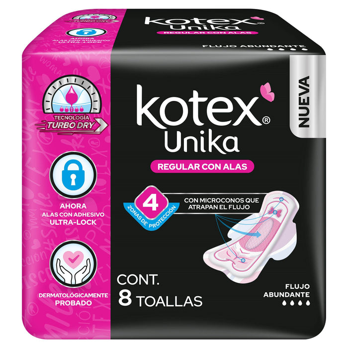Toallas Kotex Unika Anatomica Con Alas Con 8 - WeCare Pharma