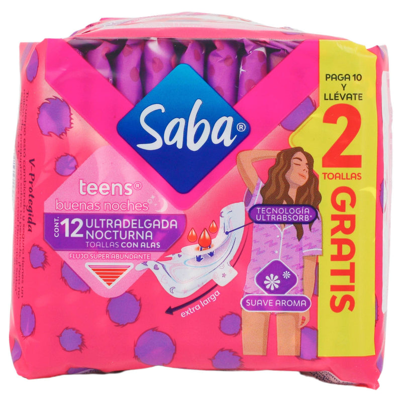 Toallas Saba Teens Ultradelgada Nocturna Con Alas Con 10 - WeCare Pharma