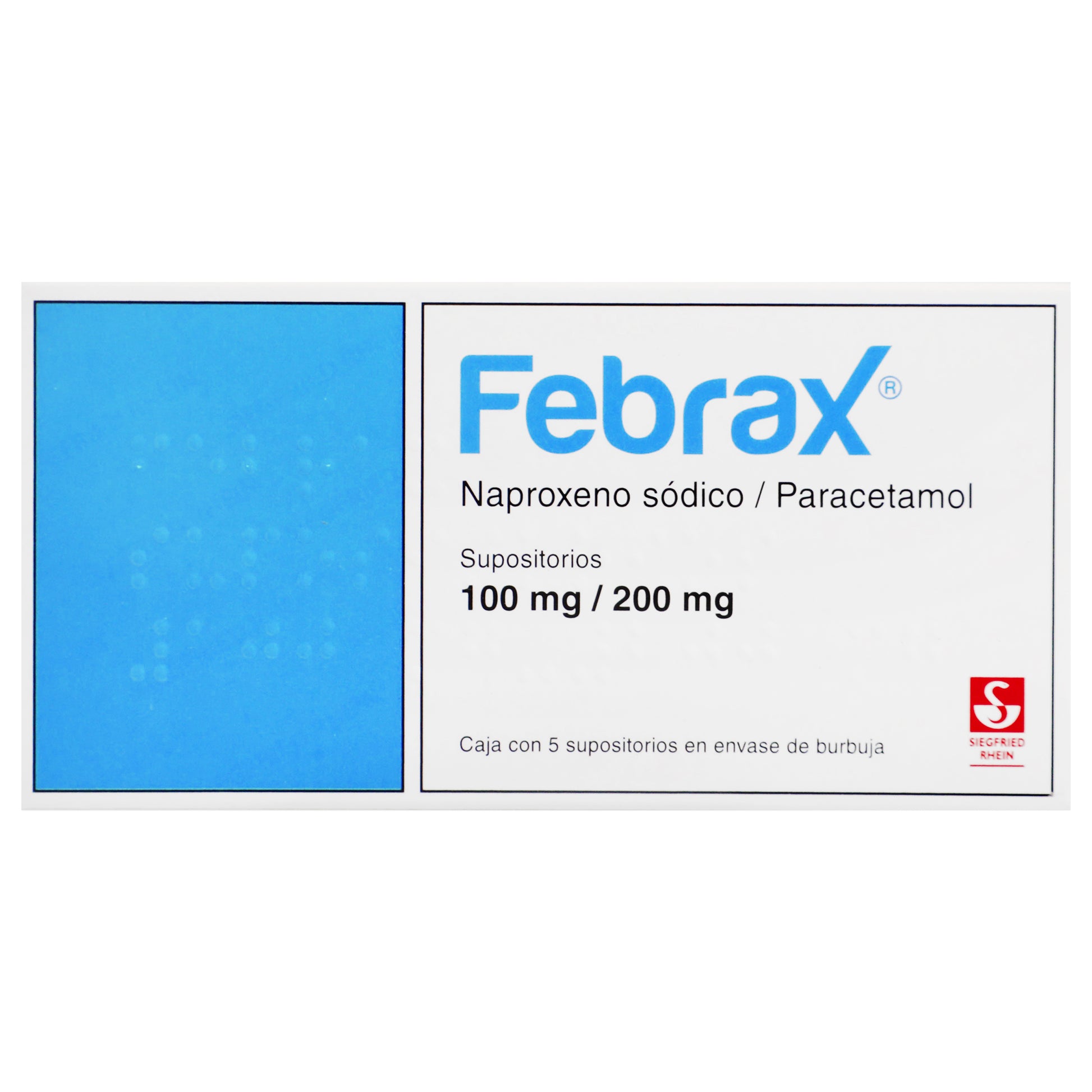 Febrax Supositorio 100/200Mg Con 5 (Naproxeno/Paracetamol) 1 - 7501300407054