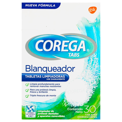 Corega Blanqueador Protesis Tabletas Efervecentes Con 30 - WeCare Pharma