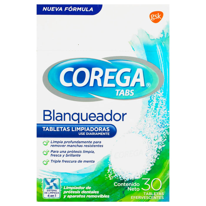 Corega Blanqueador Protesis Tabletas Efervecentes Con 30 - WeCare Pharma