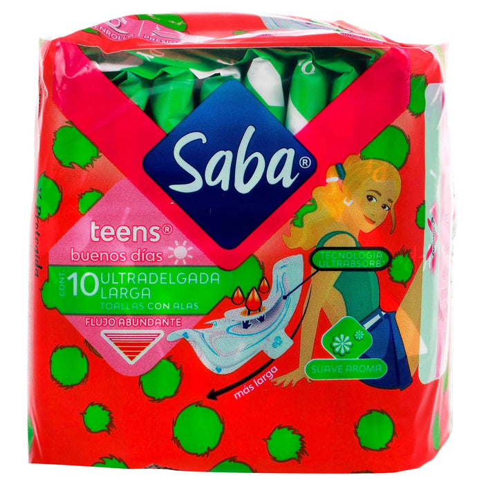 Toallas Saba Teens Ultradelgada Larga Con Alas Con 10 - WeCare Pharma