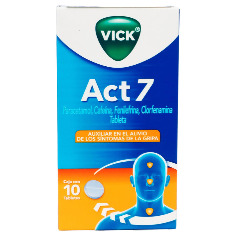Vick Act 7 500Mg/25Mg/5Mg/4Mg Con 10 Tabletas (Paracetamol/Cafeina/Fenilefrina/Clorfenamina) - WeCare Pharma