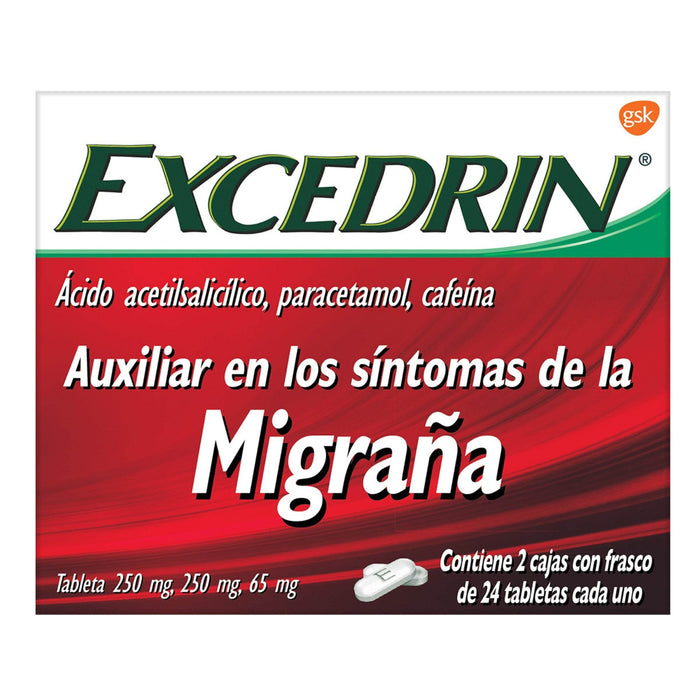 Excedrin Migraña 24 Tabletas 2 Frascos (Ácido Acetilsalicilico/Paracetamol/Cafeina) - WeCare Pharma