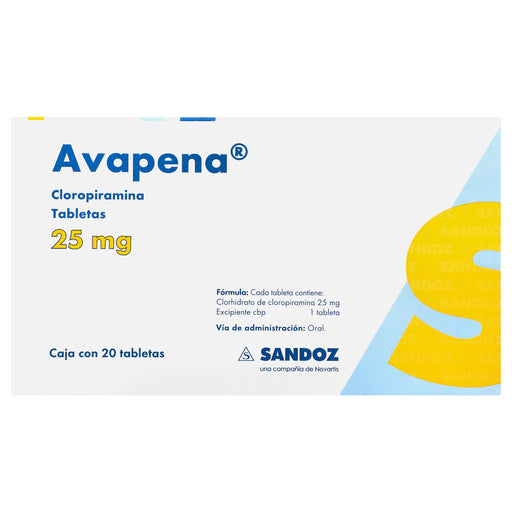 Avapena 25Mg Con 20 Tabletas (Cloropiramida) 1 - 7502216930414