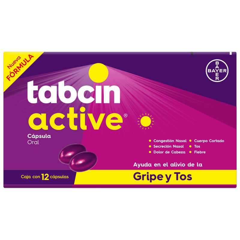 Tabcin Active 325Mg/10Mg/5Mg/2Mg 12 Capsulas (Paracetamol/Fenilefrina/Dextrometorfano/Clorfenamina) - WeCare Pharma